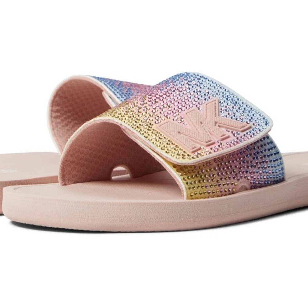 Michael Kors MK Slide Smokey Rose Multi Colored Crystal Embelished Slide 8 M - Picture 2 of 3